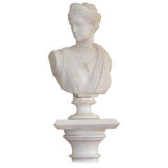 Grand Tour Marble Bust of Diana on Pedestal