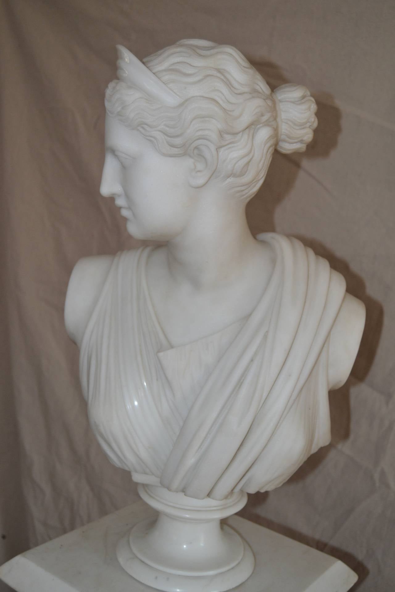 Grand Tour Marble Bust of Diana on Pedestal 4