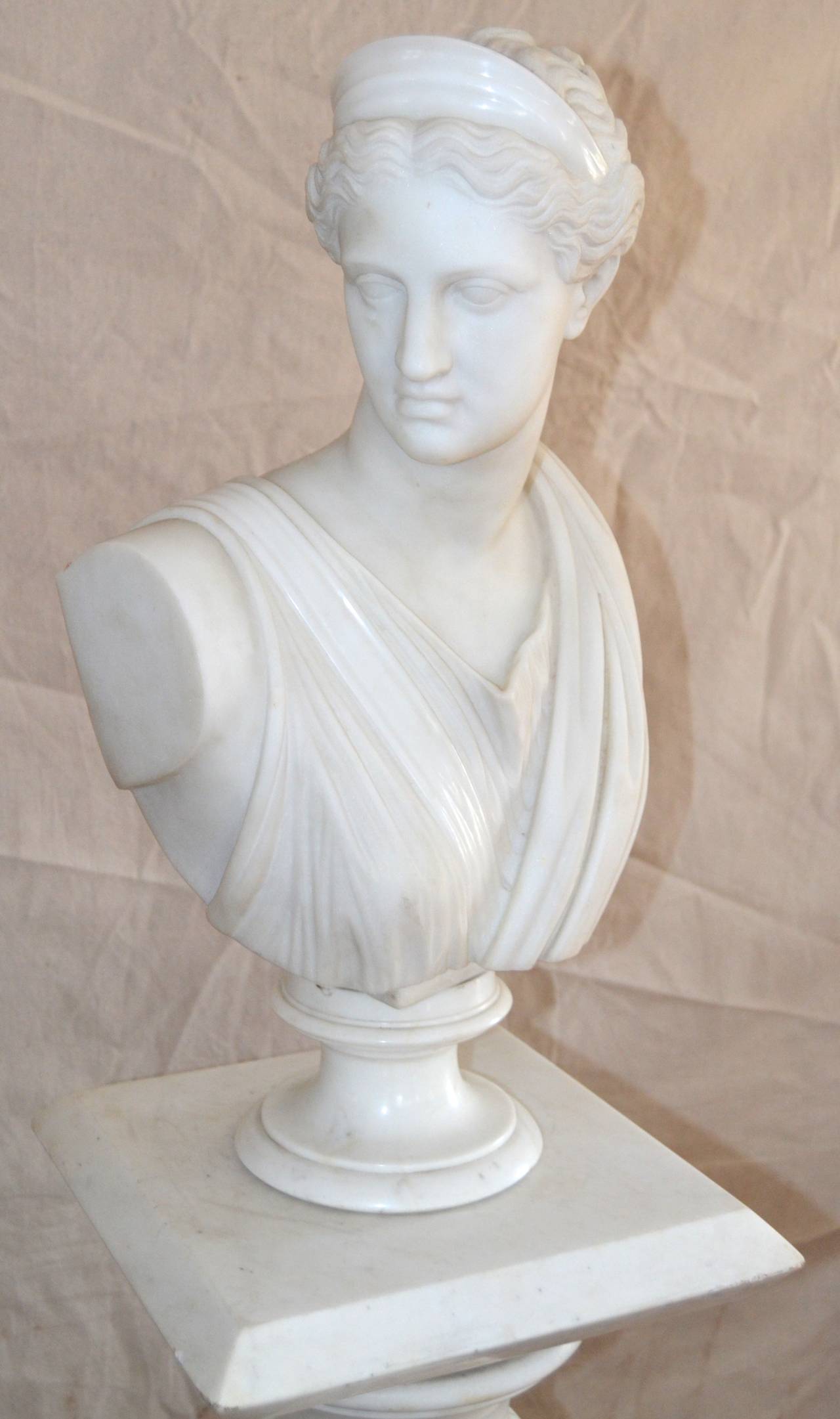 Italian Grand Tour Marble Bust of Diana on Pedestal
