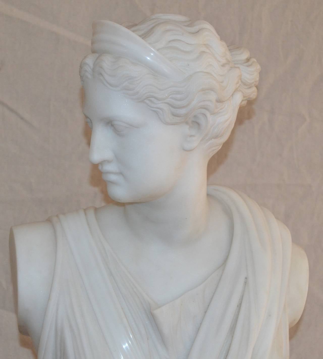 Grand Tour Marble Bust of Diana on Pedestal 1