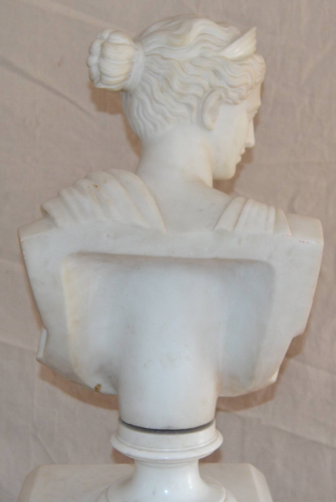 Grand Tour Marble Bust of Diana on Pedestal In Good Condition In North Egremont, MA