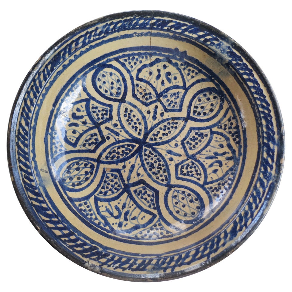 Old Moroccan Blue and White Bowl For Sale