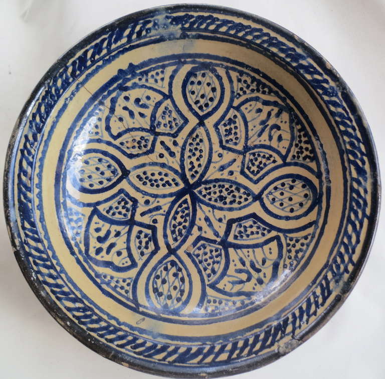 Old Moroccan Blue and White Bowl For Sale 4