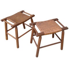 Pair of Woven Splint Stools