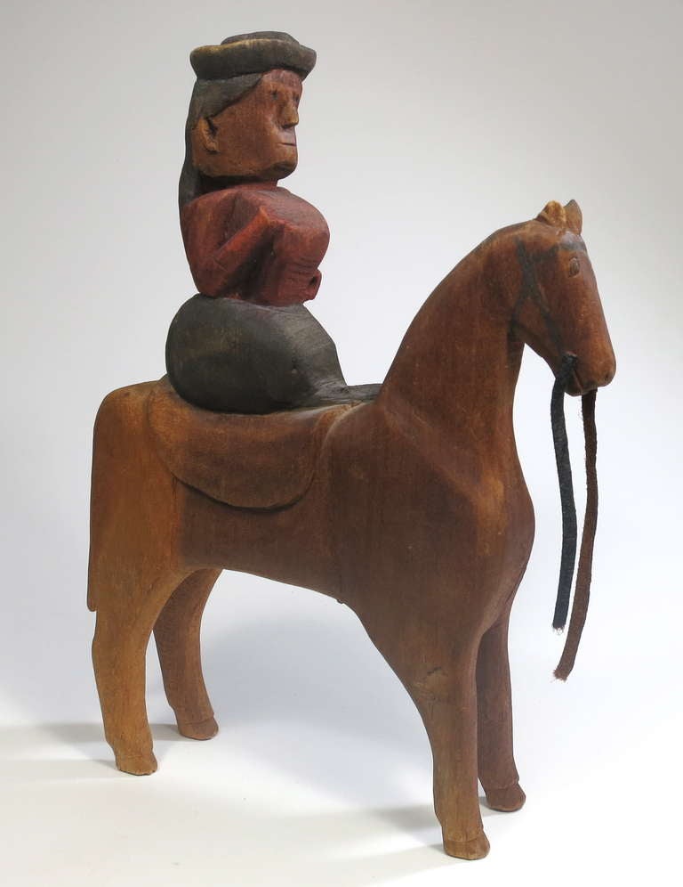 American Folky Pennsylvania Equestrian Carving For Sale