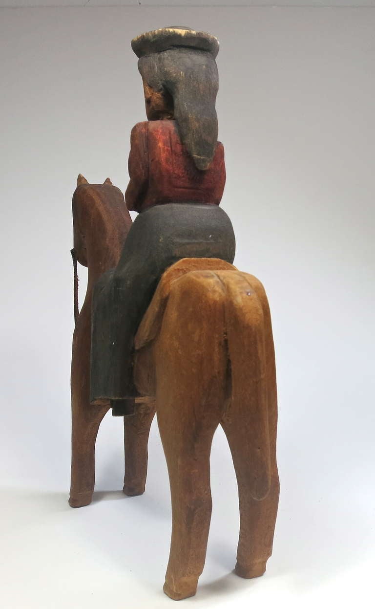 20th Century Folky Pennsylvania Equestrian Carving For Sale