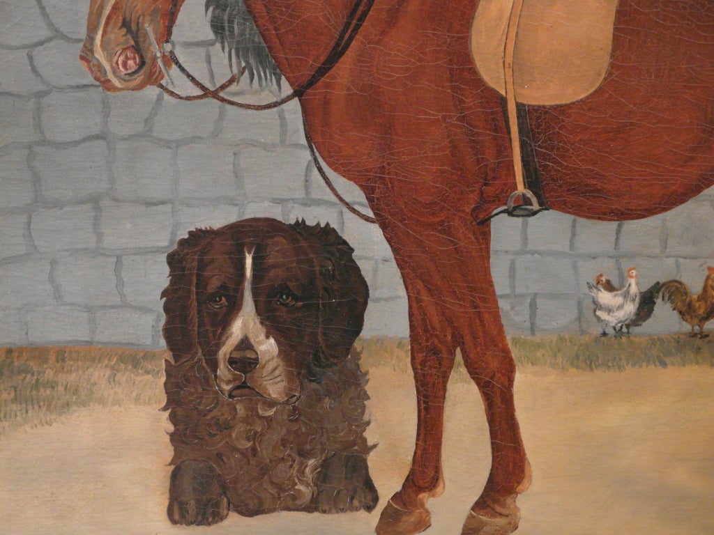 Canvas 19th C Barnyard Painting For Sale