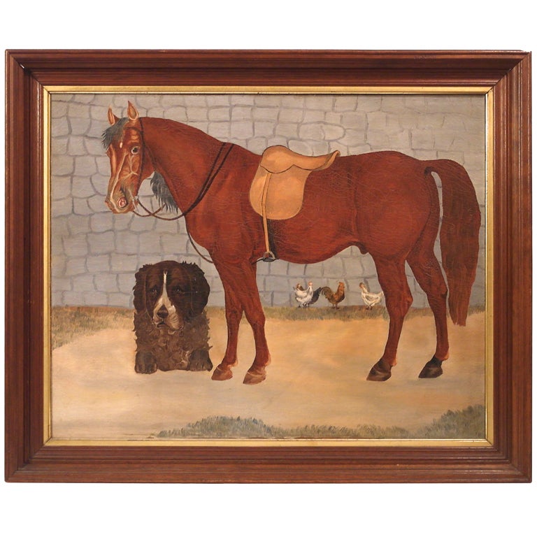 19th C Barnyard Painting For Sale