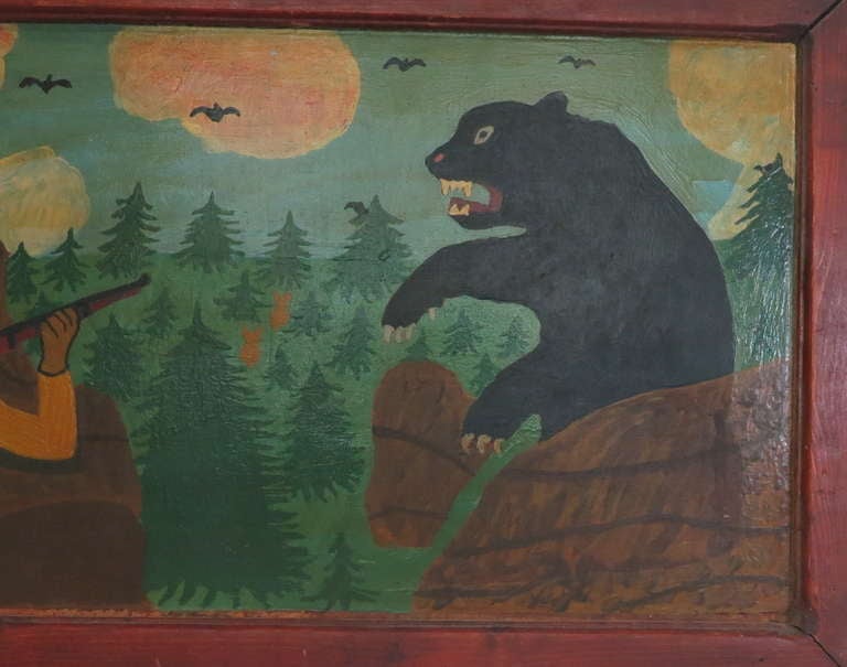 American 1940s Bear Hunter Painting 