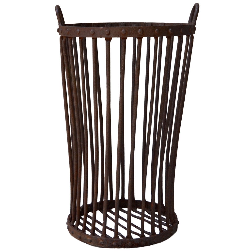 Heavy Wrought Iron Farm Basket For Sale