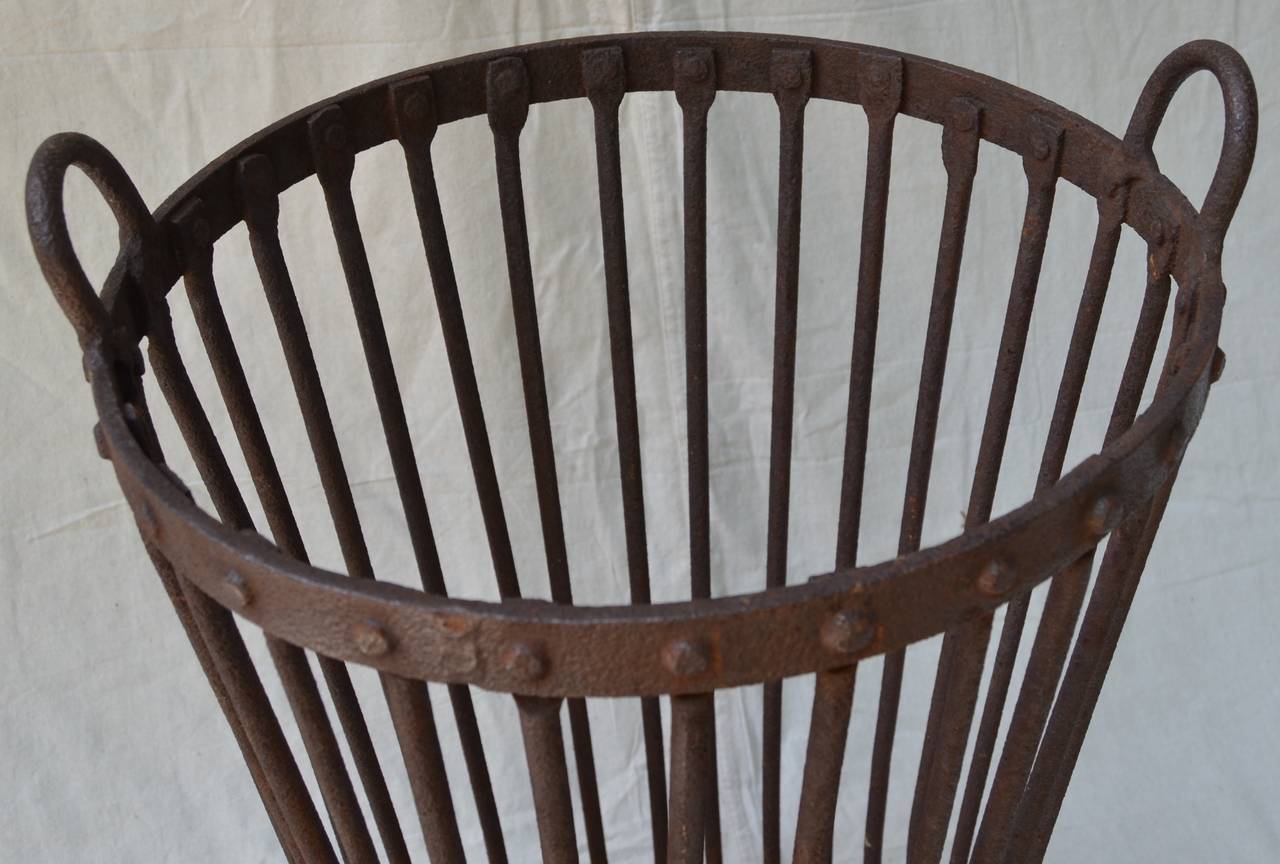 Forged Heavy Wrought Iron Farm Basket For Sale