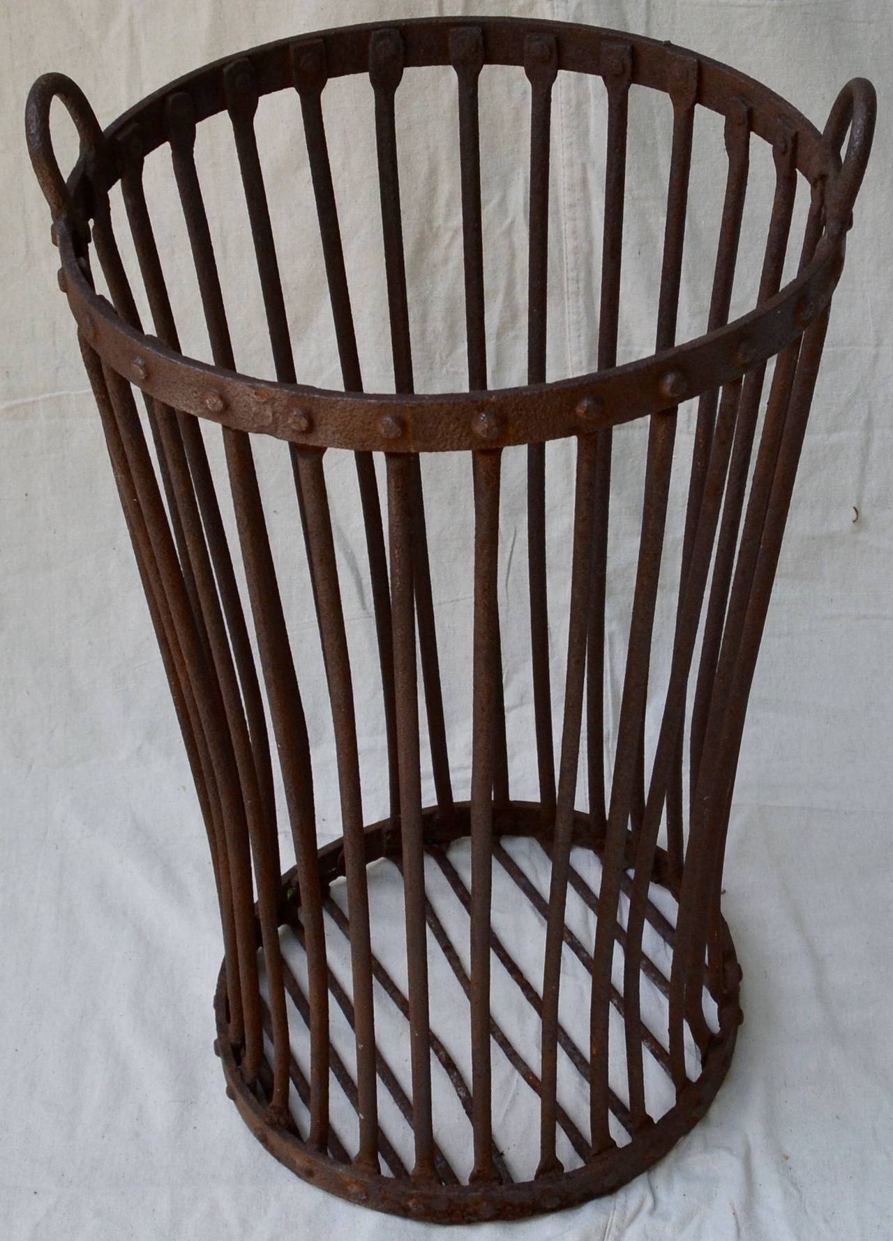 American Heavy Wrought Iron Farm Basket For Sale