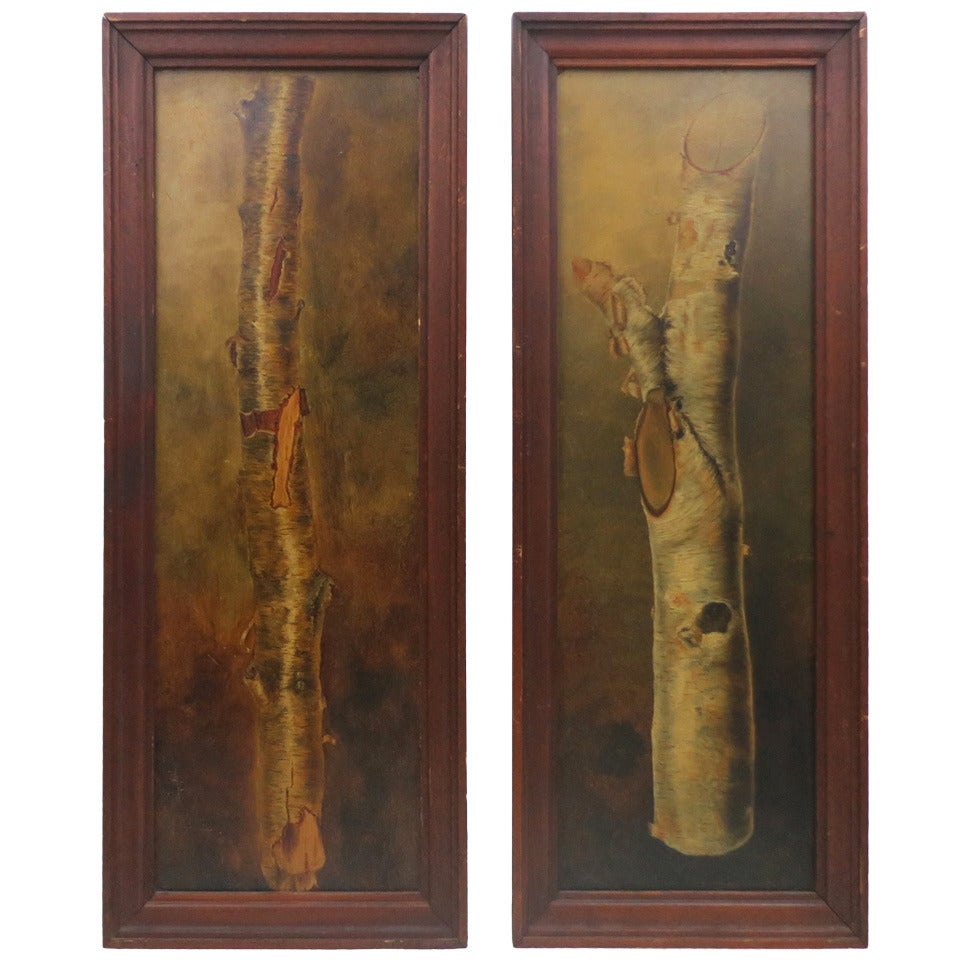 Pair of 19th Century Birch Branch Paintings For Sale