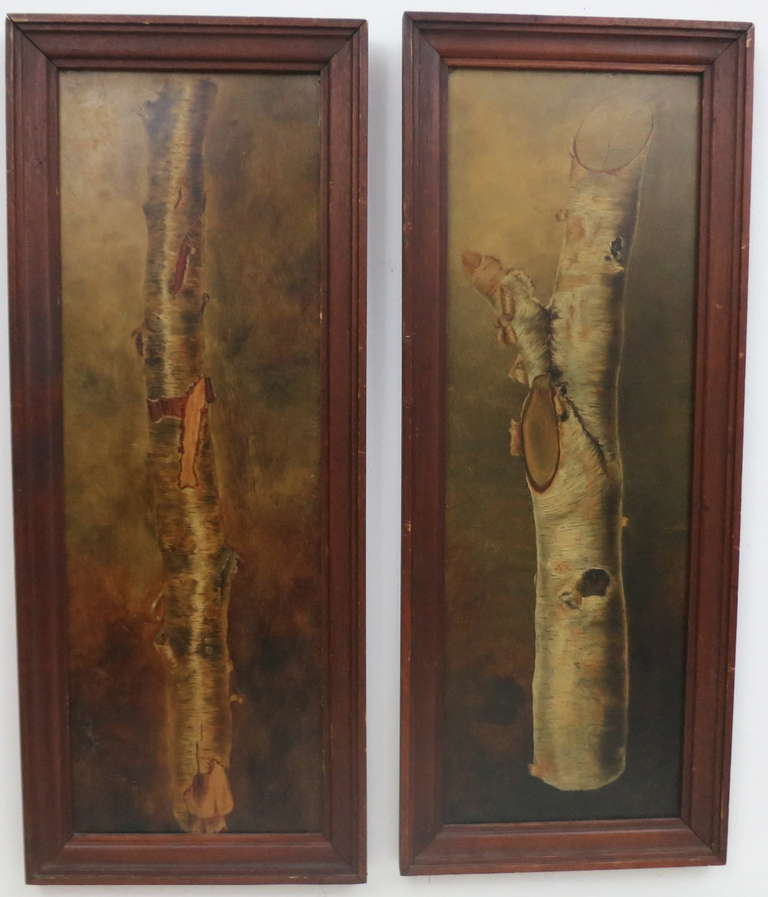American Pair of 19th Century Birch Branch Paintings For Sale
