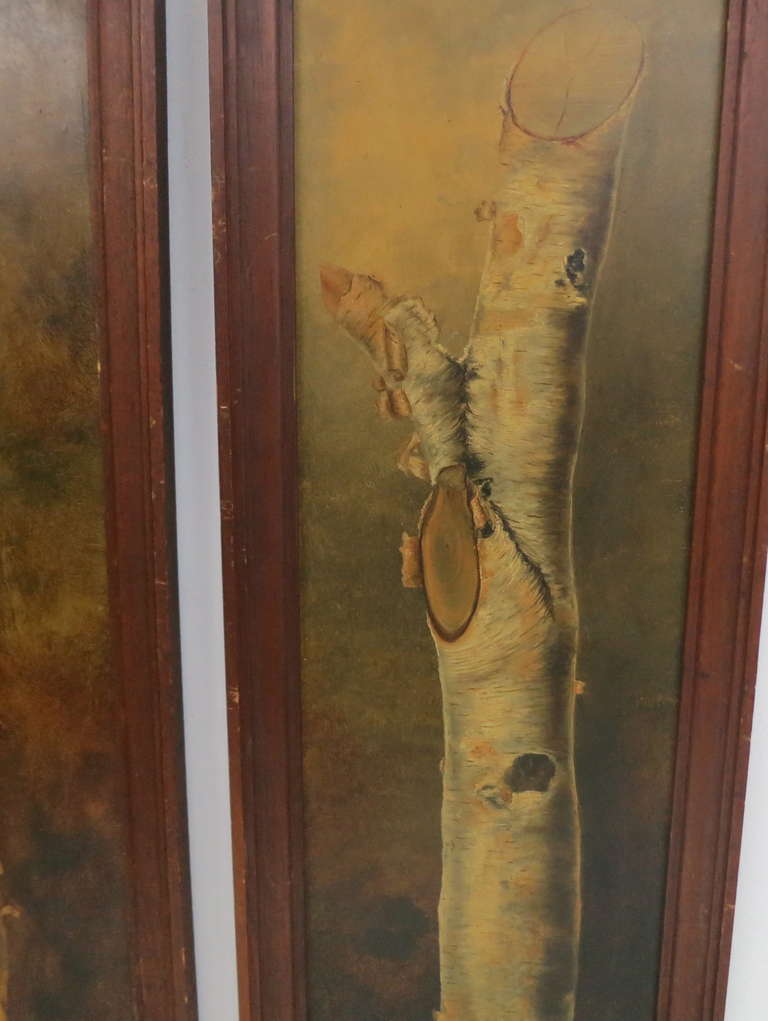 Pair of 19th Century Birch Branch Paintings In Excellent Condition For Sale In North Egremont, MA