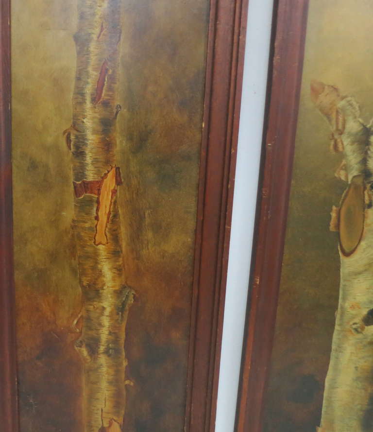 Pair of 19th Century Birch Branch Paintings For Sale 1