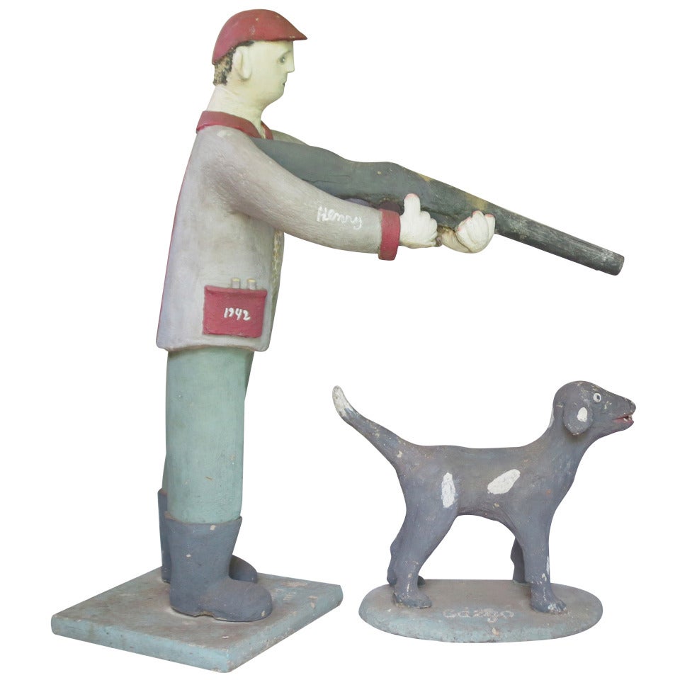 Documented Folk Art Hunter with Dog For Sale
