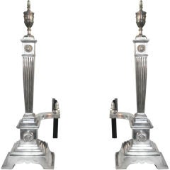 Antique Neoclassical Adams Style Silvered Andirons