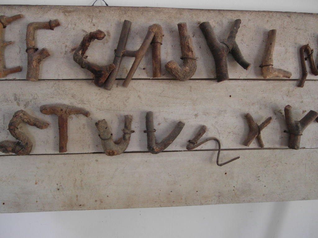 Folk Art Alphabet Board of Trained Branches For Sale 4