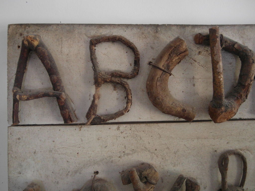 Mid-20th Century Folk Art Alphabet Board of Trained Branches For Sale