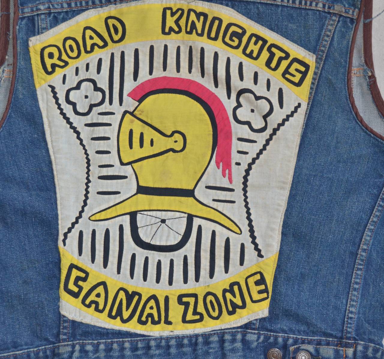Biker vest with a Mola patch on a 1960s Levis denim jacket. A fascinating piece with a embroidered Mola patch for the 
