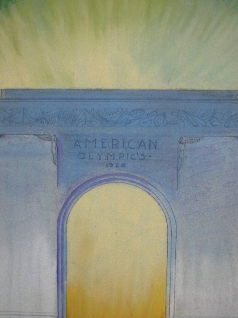 Art Deco Architectural Rendering for 1926 Olympics In Excellent Condition In North Egremont, MA