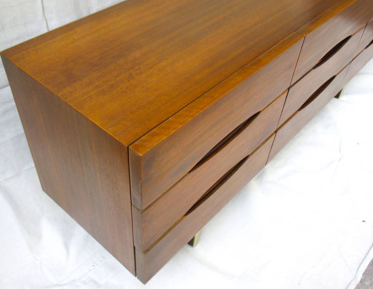 Mid-20th Century Walnut Long Chest with Brass Legs