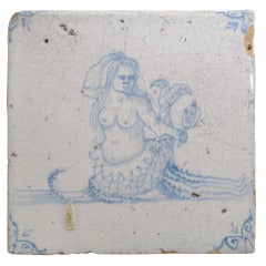 17th C. Delft Mermaid Tile
