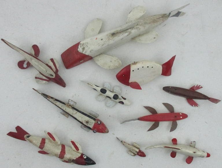 Wood Collection of Graphic Fish Decoys