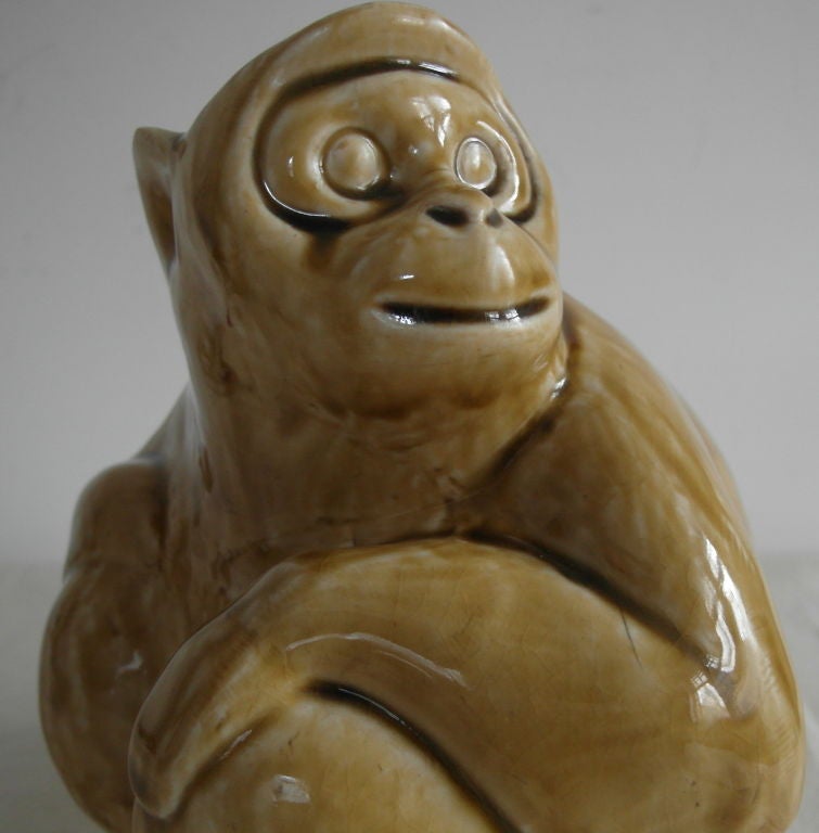 Japanese Pottery Monkey In Excellent Condition For Sale In North Egremont, MA