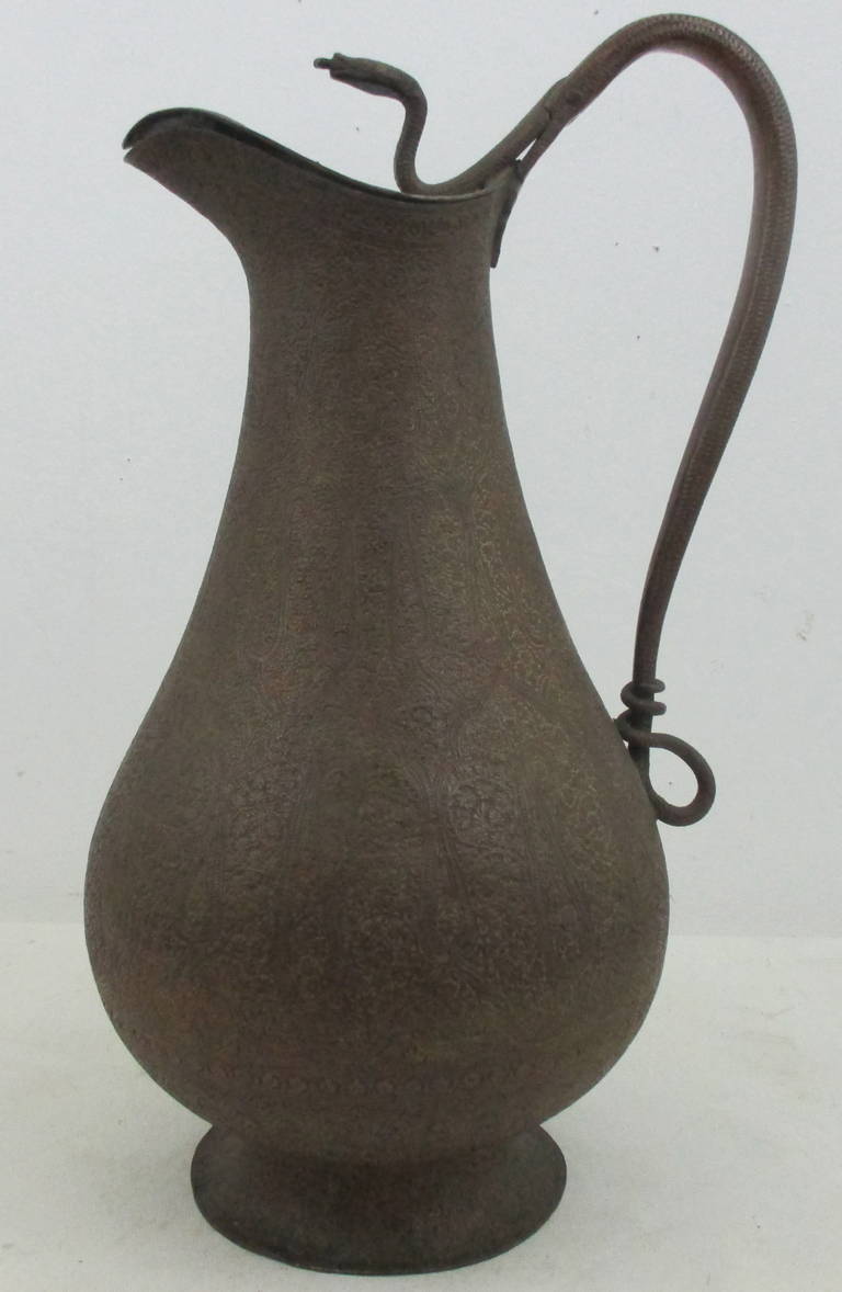 19th C. Indian Snake Ewer In Excellent Condition For Sale In North Egremont, MA