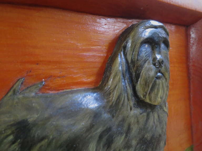 Mid-20th Century Carved Plaque of a Terrier For Sale