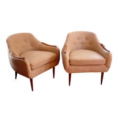Pair of Danish Club Chairs with Camel Hair Upholstery