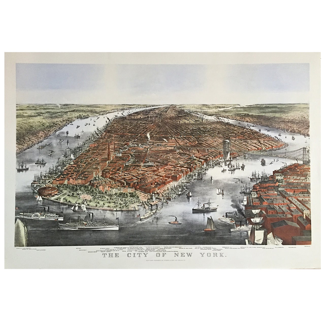 Large Folio Currier and Ives City of New York, 1870, Lithograph For Sale