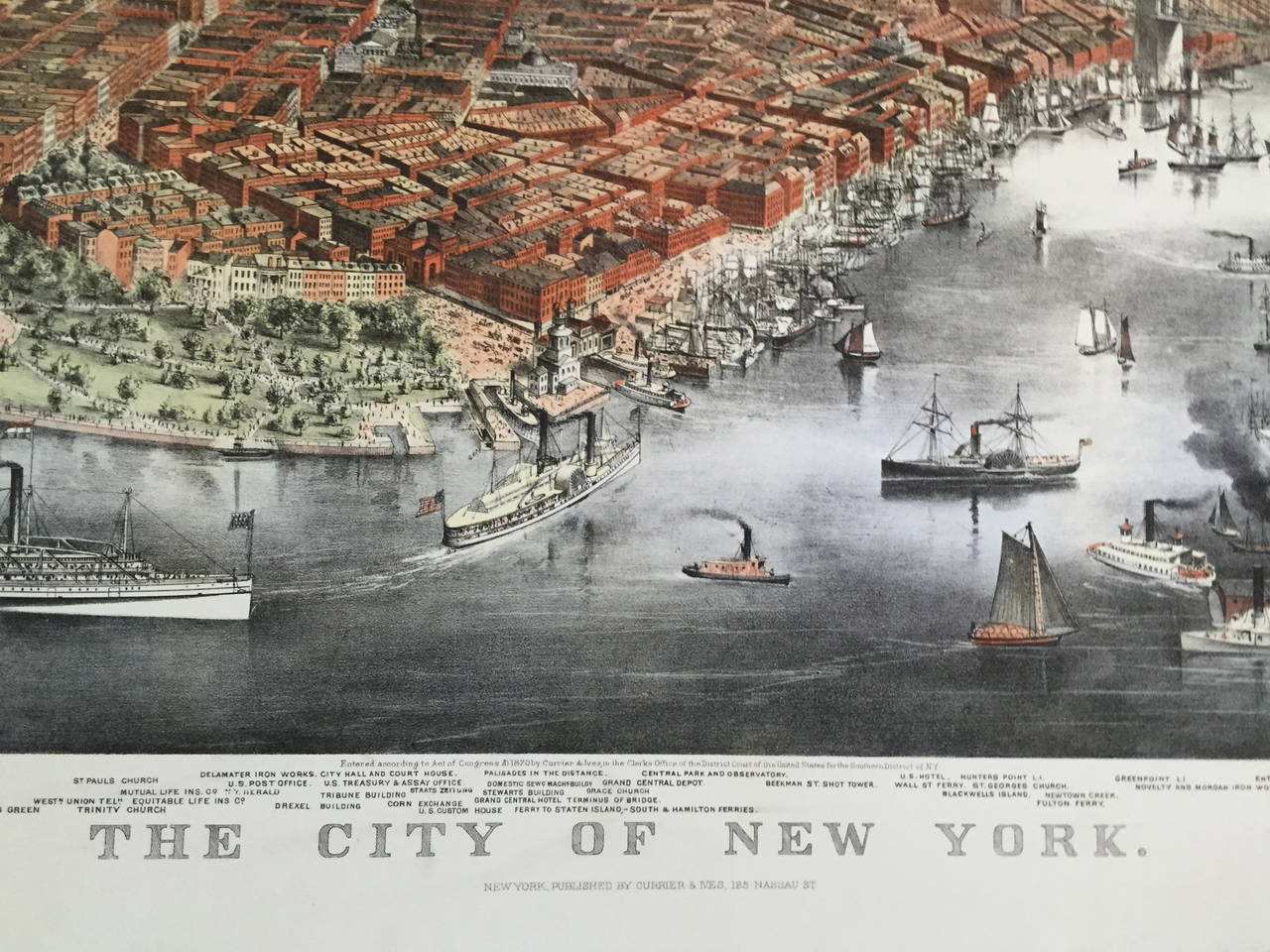Large Folio Currier and Ives City of New York, 1870, Lithograph In Good Condition For Sale In North Egremont, MA