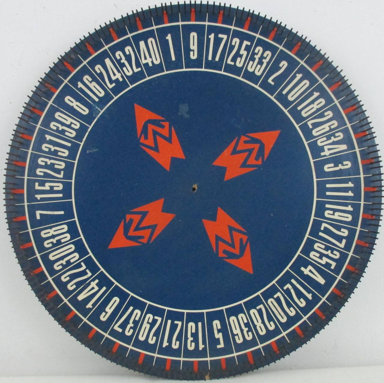 Painted game wheel with good coloration and interesting stenciled Art Deco design.