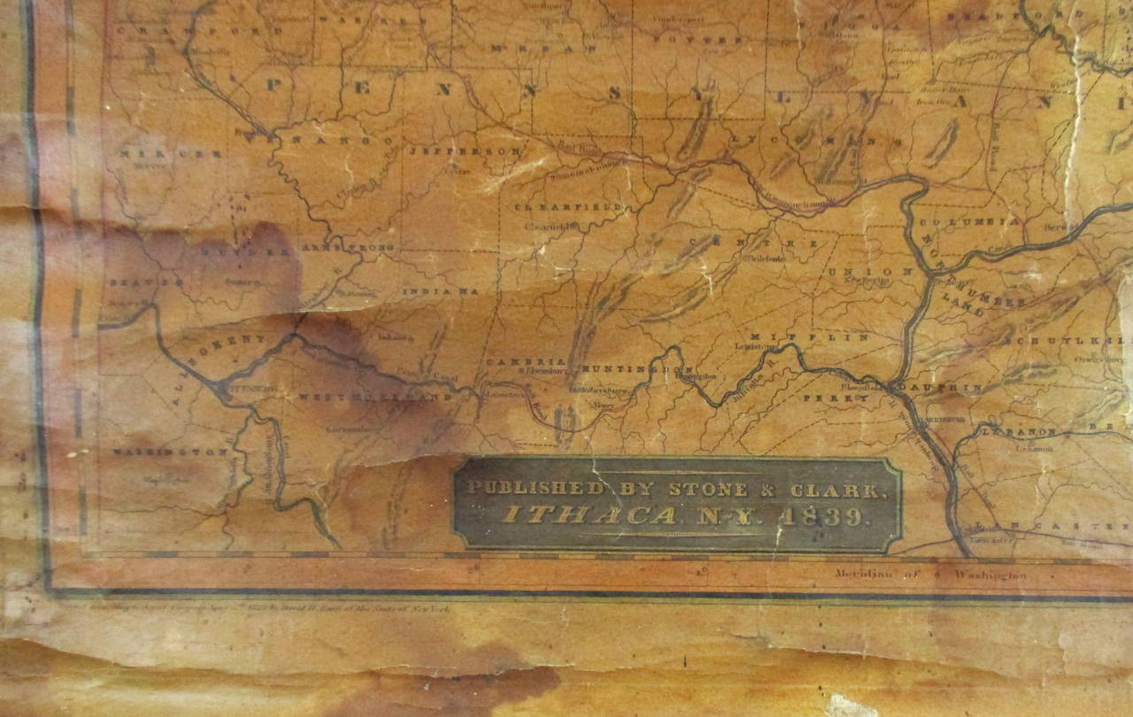 Small David Burr Wall Map of NY State 1829 In Fair Condition In North Egremont, MA