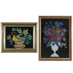 Antique Two Folk Art Tinsel Paintings