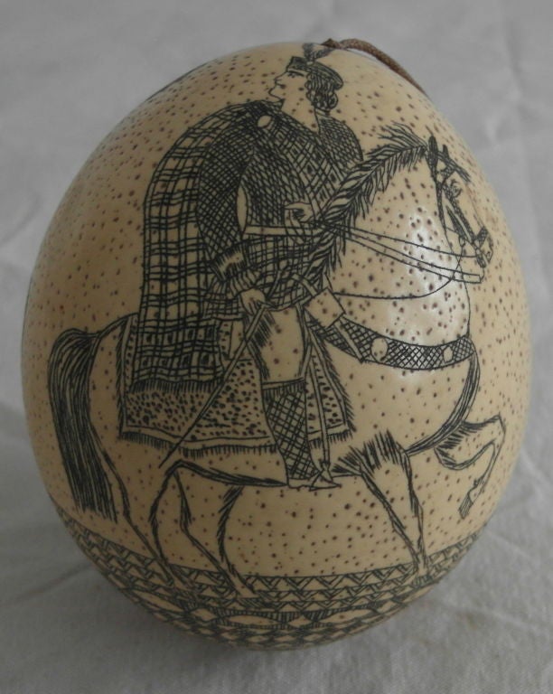 Folk Art Sailor's Scrimshaw Ostrich Egg