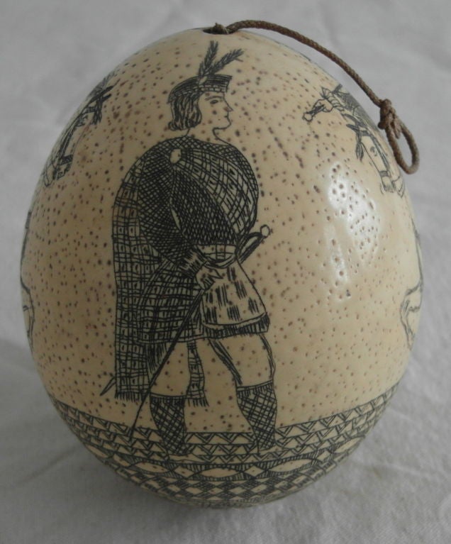 19th Century Sailor's Scrimshaw Ostrich Egg