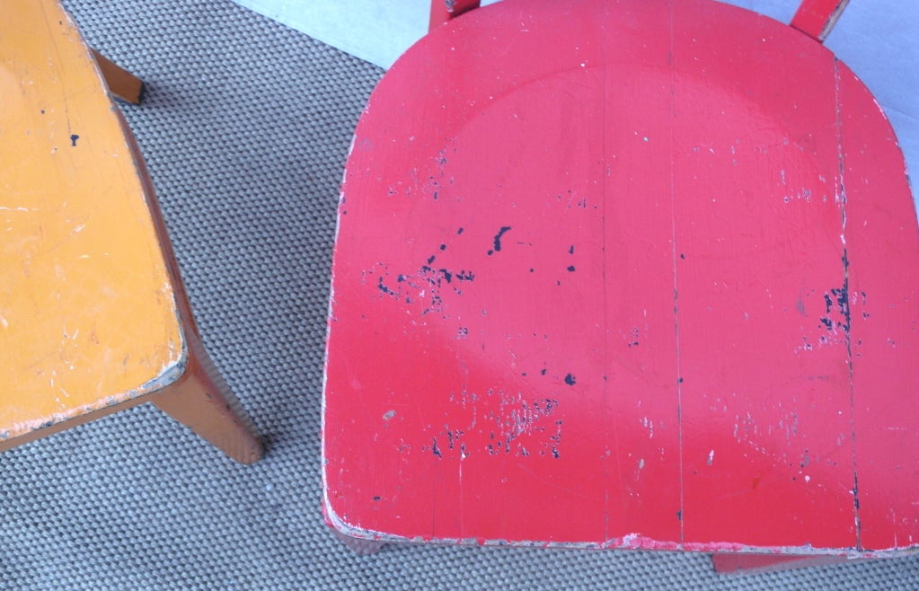 Six Colorful Cafe Chairs In Good Condition For Sale In North Egremont, MA