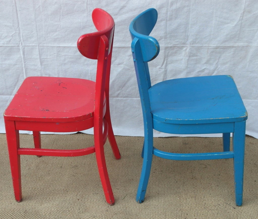 Wood Six Colorful Cafe Chairs For Sale