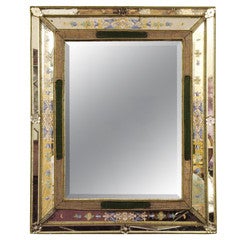 Antique Decorative Italian bordered mirror with painted and bead edges