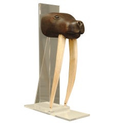 Maritime Art Figure of a Walrus with Real Tusks 