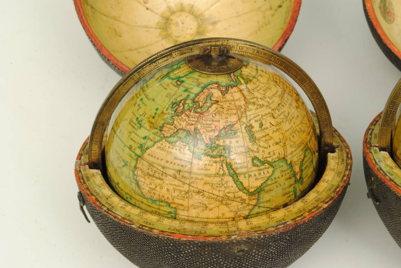 English Superb Pair of Newton Pocket Globes