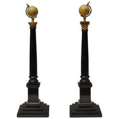 Pair Of Globes Mounted On Columns