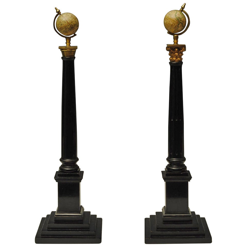 Pair Of Globes Mounted On Columns