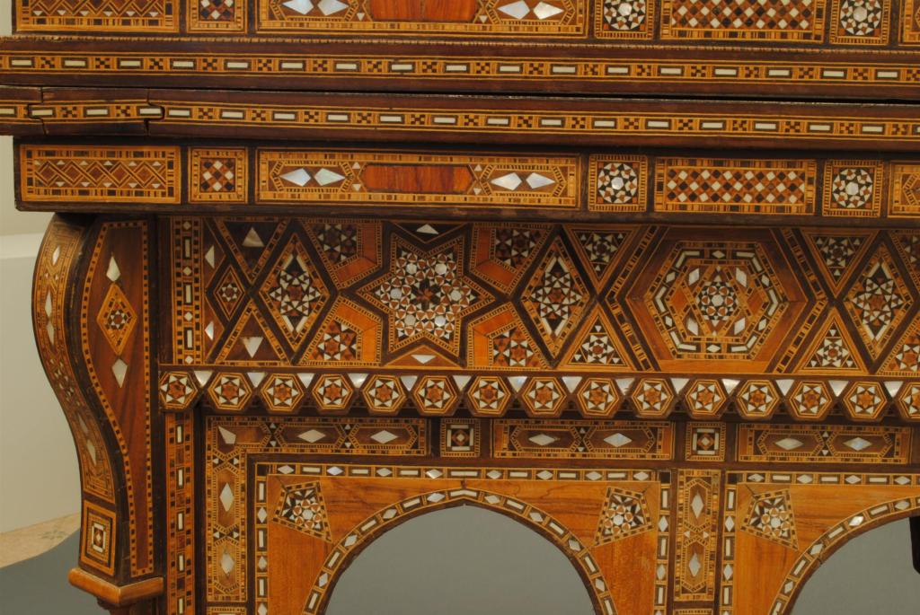 A superb example of a syrian games table with marquetry inlays of fine quality.