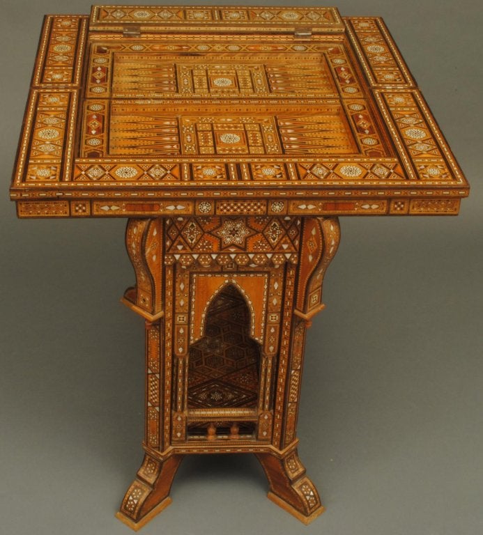 Wood Moorish inlaid games table