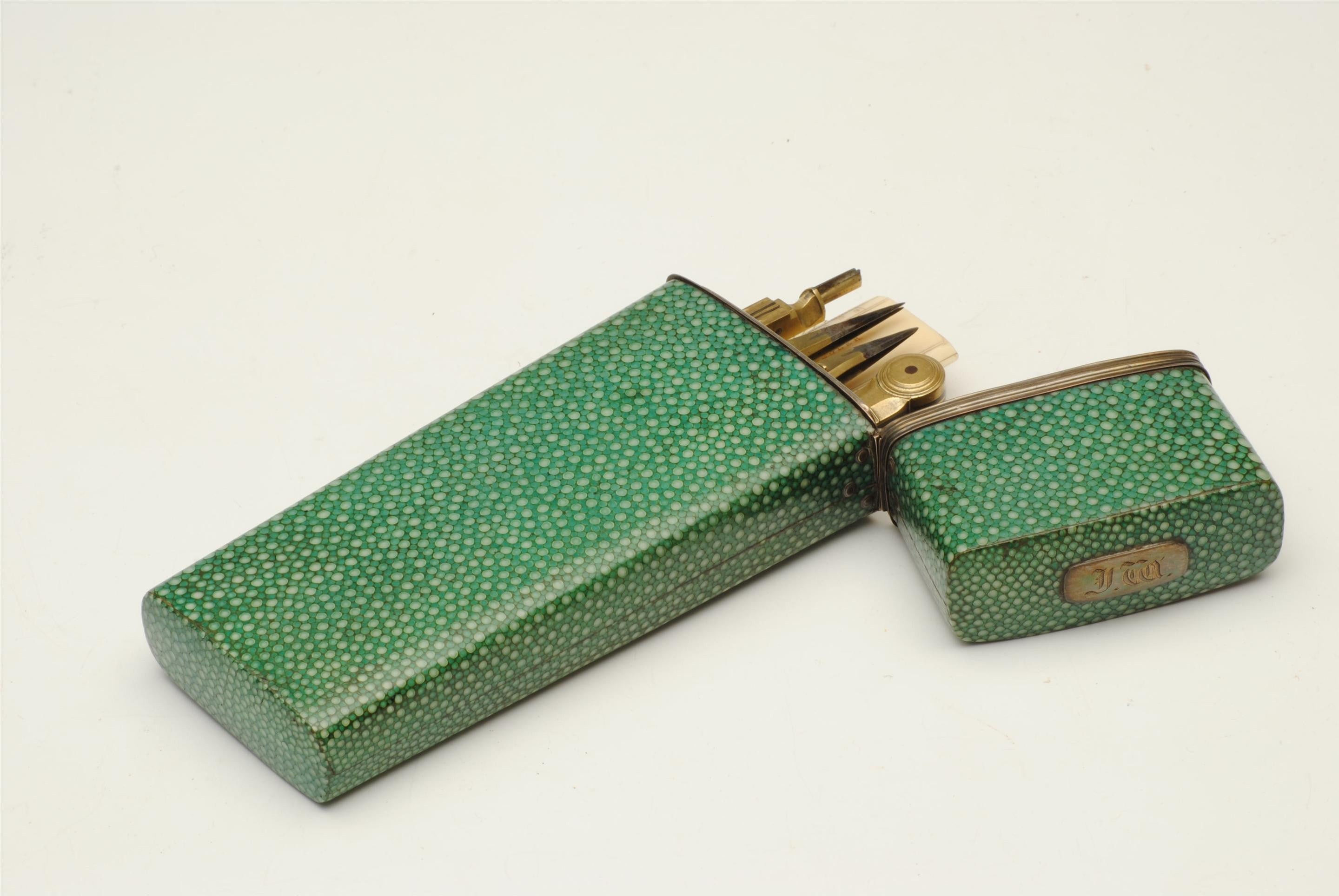 Shagreen cased drawing instruments